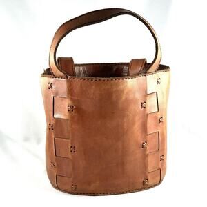 Vintage Inge Sport Brown Leather Structured Hand Bag Broken Zipper